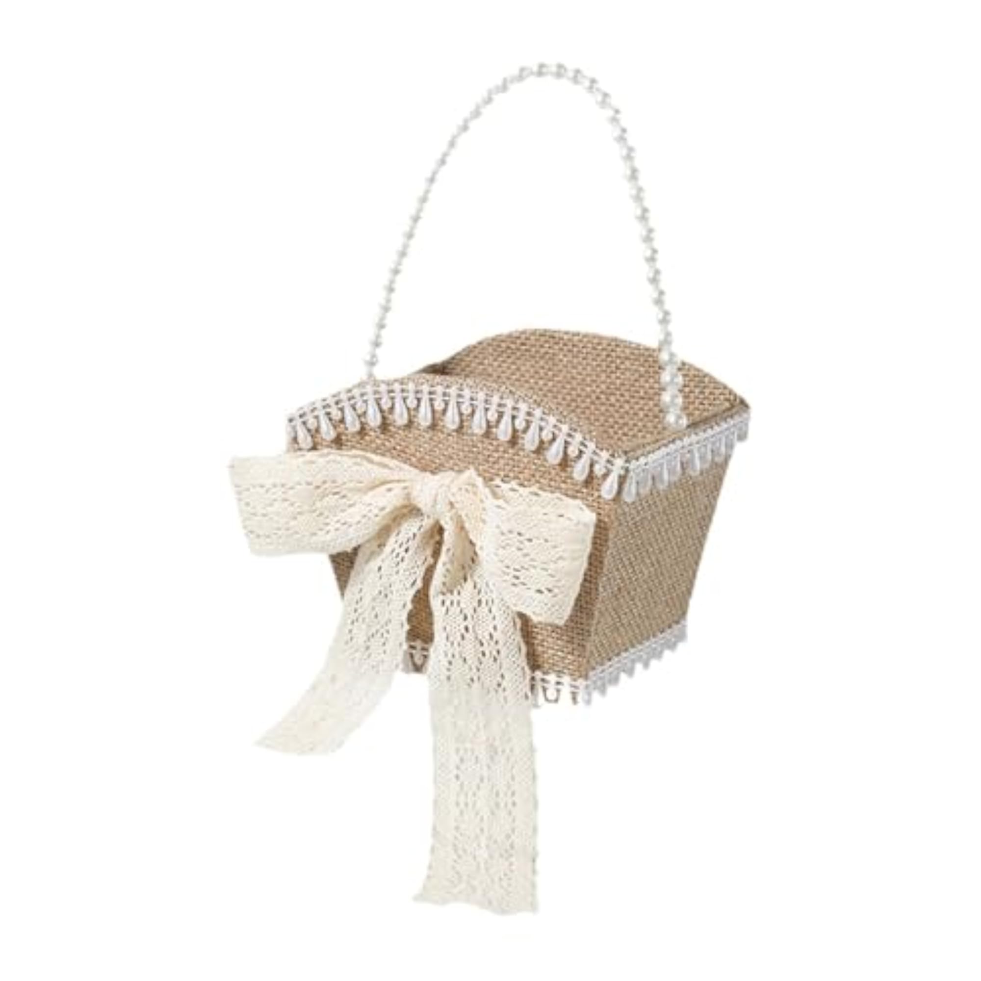 PP Wedding Flower Girl Basket Rustic Bowknot for Table Party